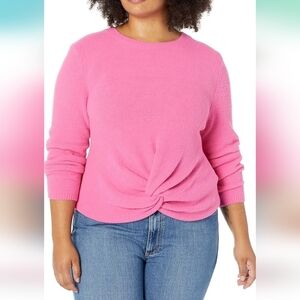 The Drop Women's Eloise Long-Sleeve Twist Front Cozy Cropped Pink Sweater Sz 2X